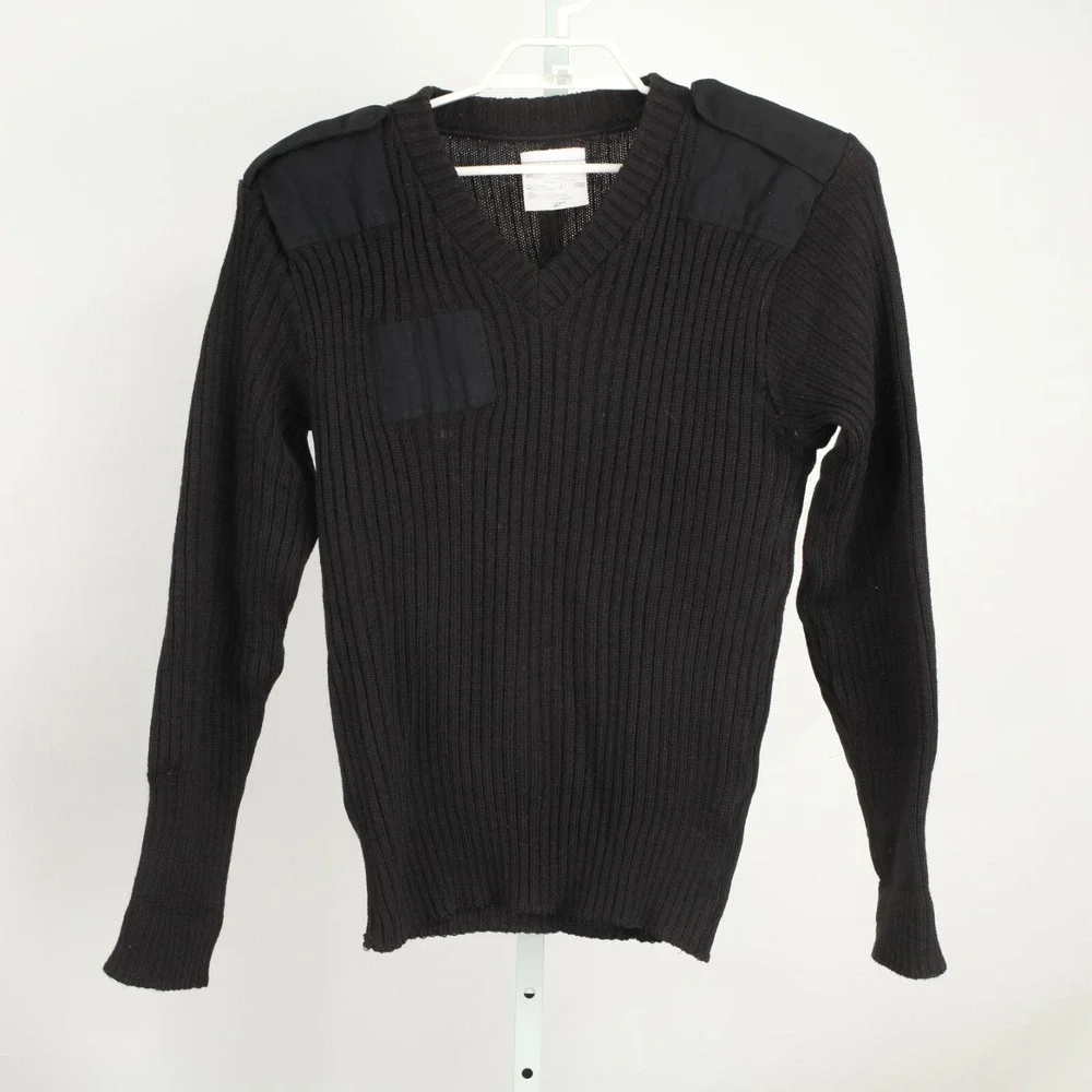 Brigade Quartermasters Woolly Pully Sweater Men 42 Black Military V-Neck England